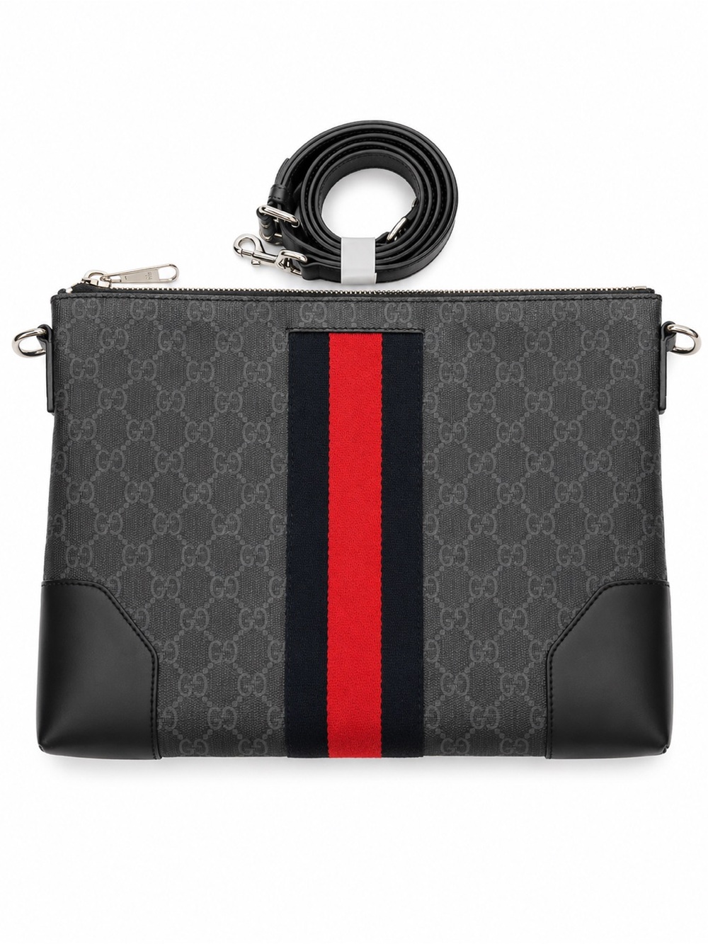 Gucci Black & Red Web Stripe Men's Messenger Pouch